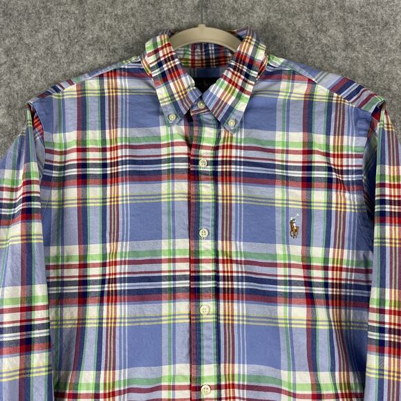 Ralph Lauren Stretch Oxford Shirt Mens Large Plaid Slim Fit Button Down Pony - Picture 2 of 13